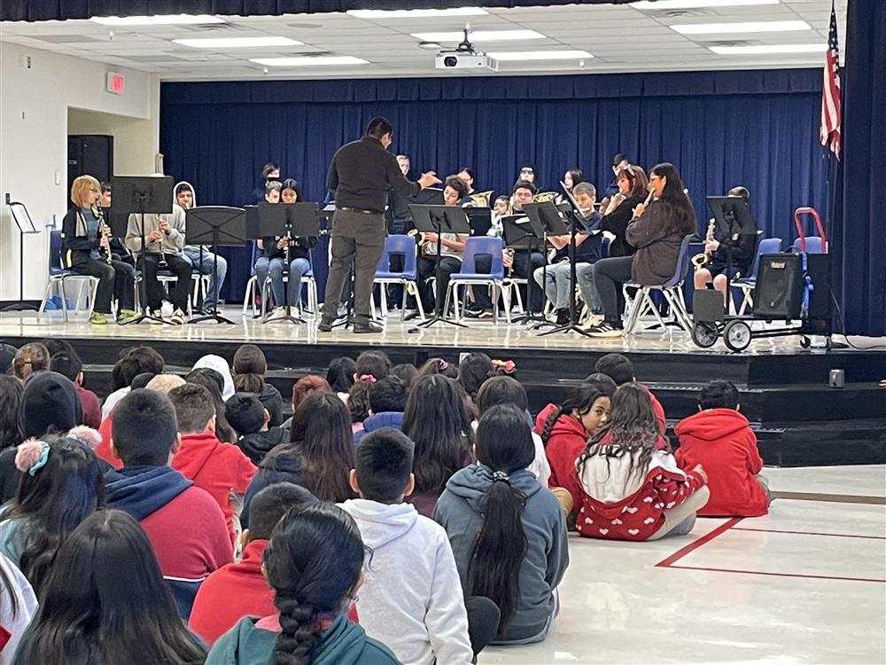 Willis Junior High visits Galveston fifth and sixth graders for an assembly.